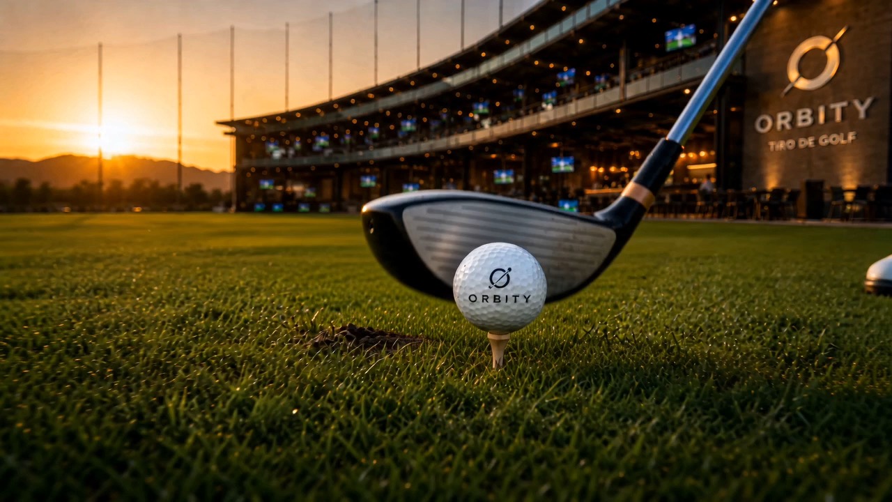 Tiro de golf al atardecer en Orbity